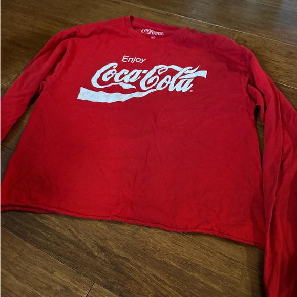 Coca-Cola Real Thing Long Sleeve Tee Cropped Red Cotton T-shirt Women’s M - Picture 2 of 4